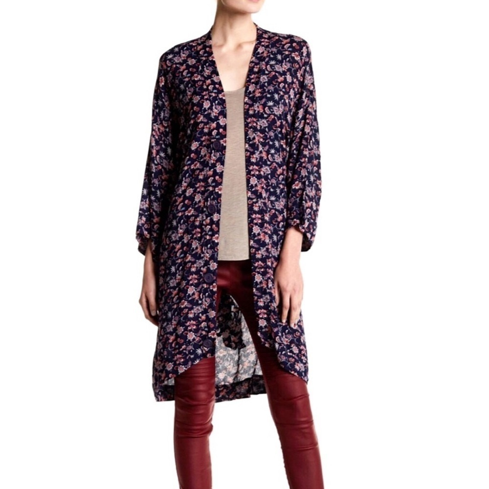 OOBER Swank Blue Foral Open Kimono